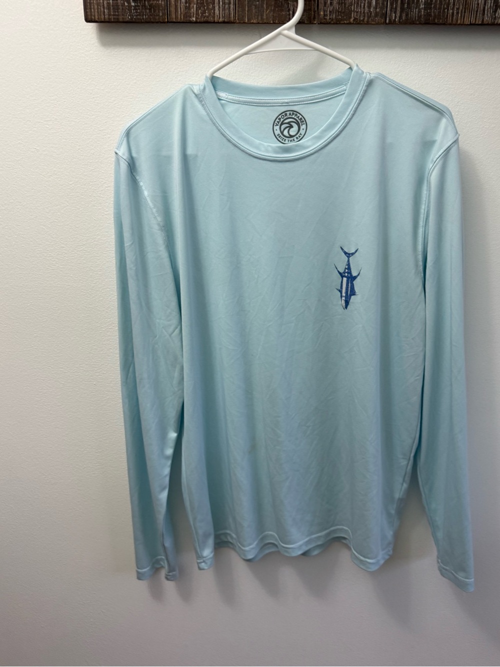 Light Blue Long-Sleeve Graphic Performance Shirt with American Flag Fish - Picture 4 of 5